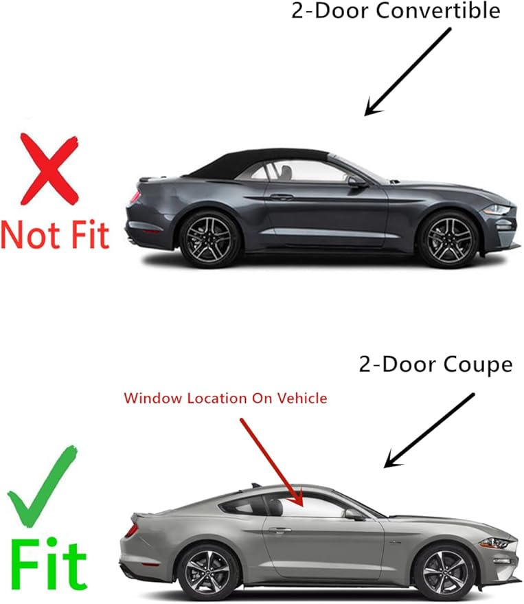 Passenger Right Side Door Window Door Glass Compatible with Ford Mustang 2 Door Coupe 2015-2022 Models