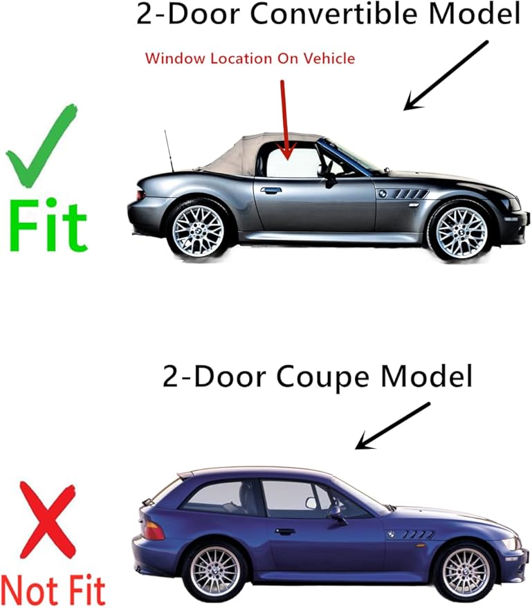 Passenger Right Side Door Window Door Glass Compatible with BMW Z3 2 Door Convertible 1996-2002 Models