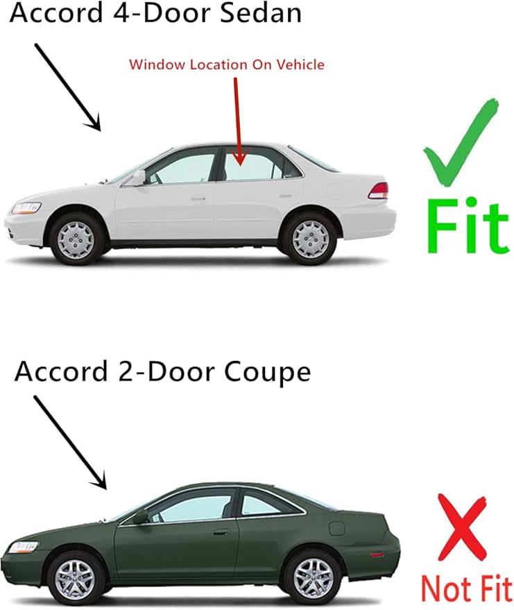 Tempered Passenger Right Side Rear Door Window Door Glass Compatible with Honda Accord 4-Door Sedan 1998-2002 Models