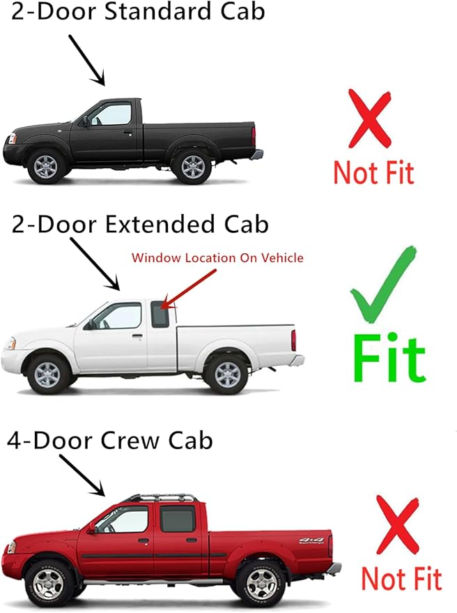 Driver Left Side Rear Quarter Glass Quarter Window Compatible with Nissan Frontier Pickup 2 Door Extended Cab 1998-2004 Models