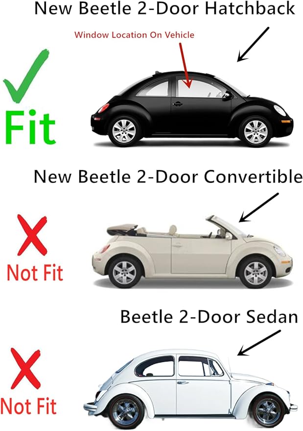 Passenger Right Side Door Window Door Glass Compatible with Volkswagen New Beetle 2 Door Hatchback 1998-2011 Models
