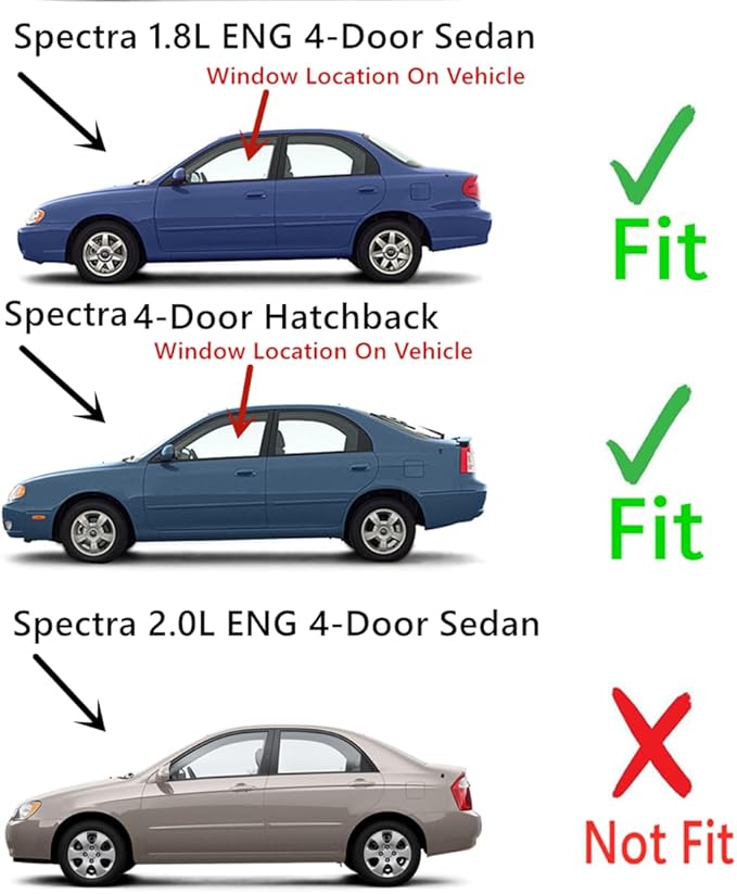 Driver Left Side Front Door Window Door Glass Compatible with Kia Spectra 4 Door Hatchback 2000-2004 Models /4 Door Sedan 2000-2003 Models / 4 Door Sedan 1.8L Eng 2004 Models