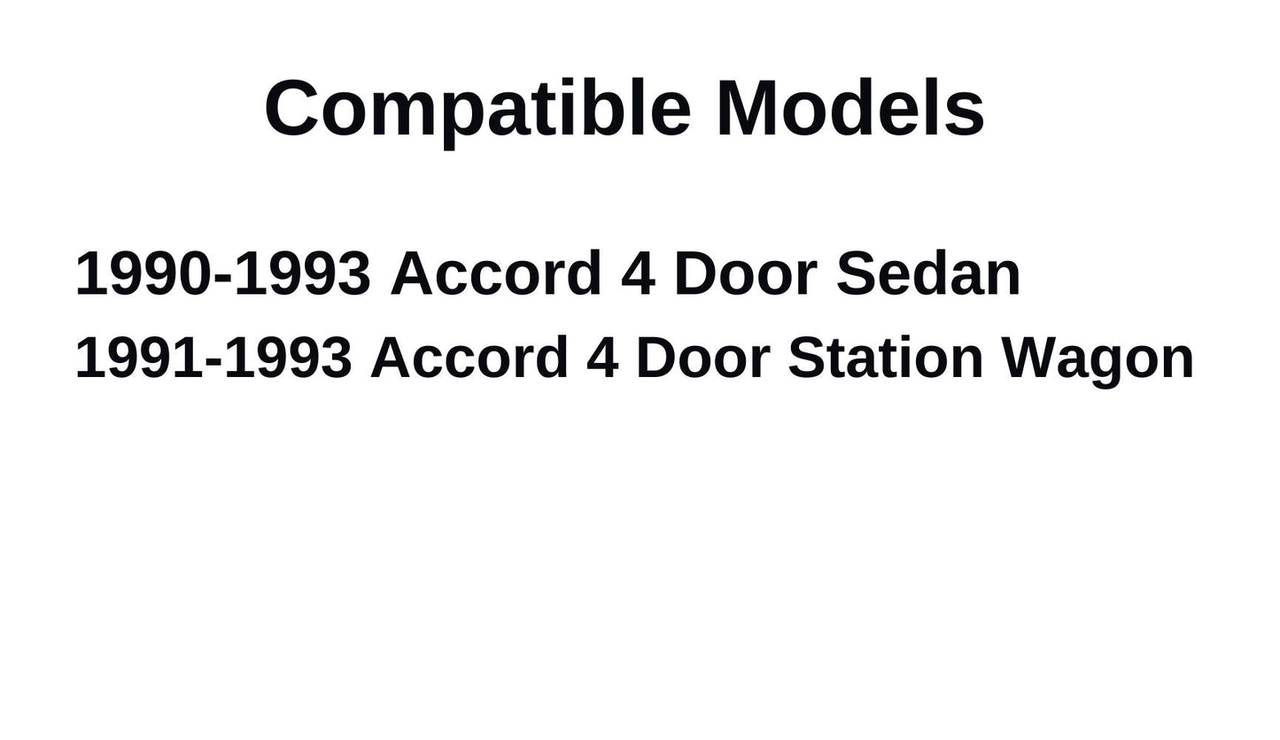 Driver Left Side Front Door Window Door Glass Compatible with Honda Accord 4 Door Sedan/Wagon 1990-1993 Models