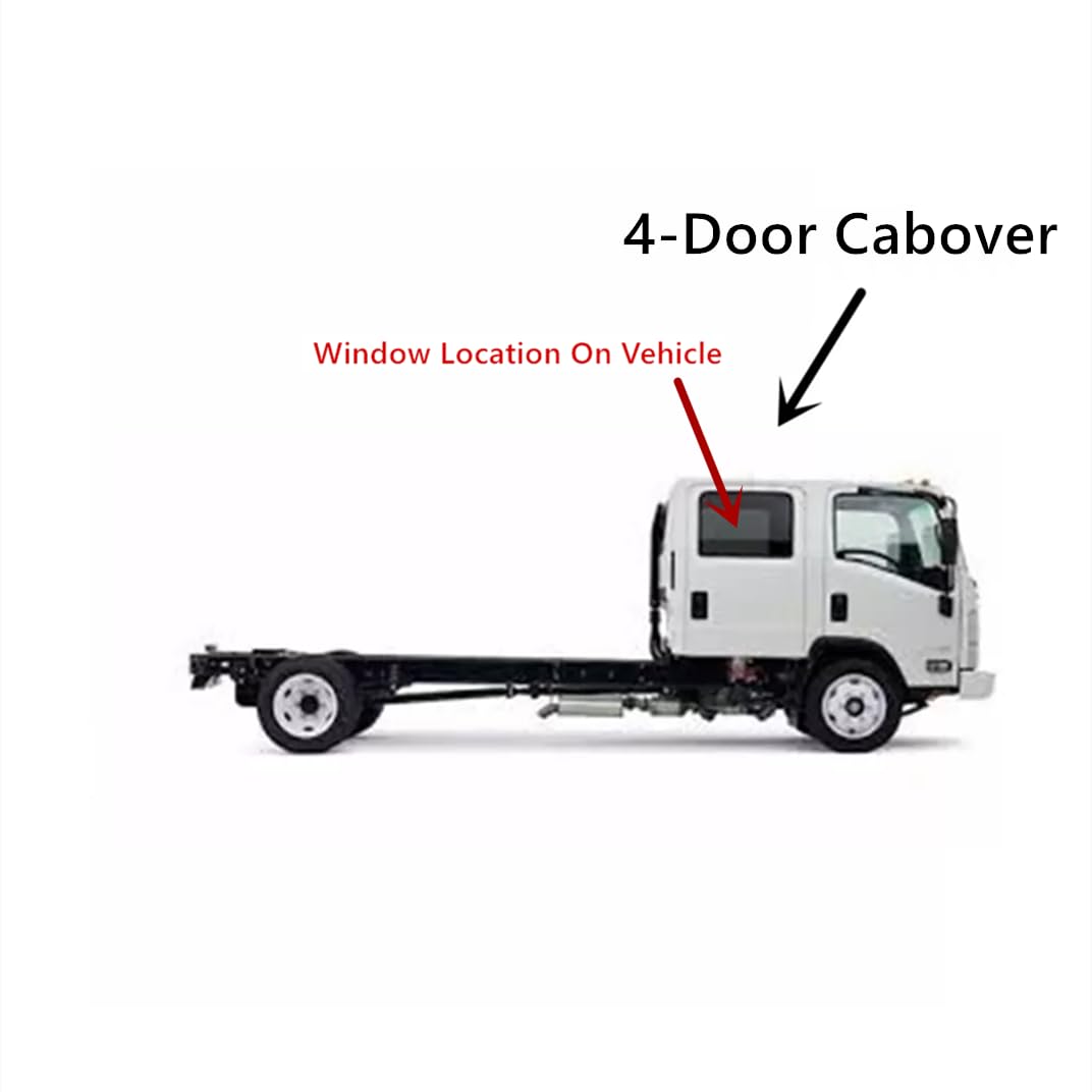 Tempered Privacy Passenger Right Side Rear Door Window Door Glass Compatible With Chevrolet / GMC LCF W4500 W5500 & Isuzu NQR 2008-2016 / NPR NPR-HD 2008-2025 4-Door Cabover Models