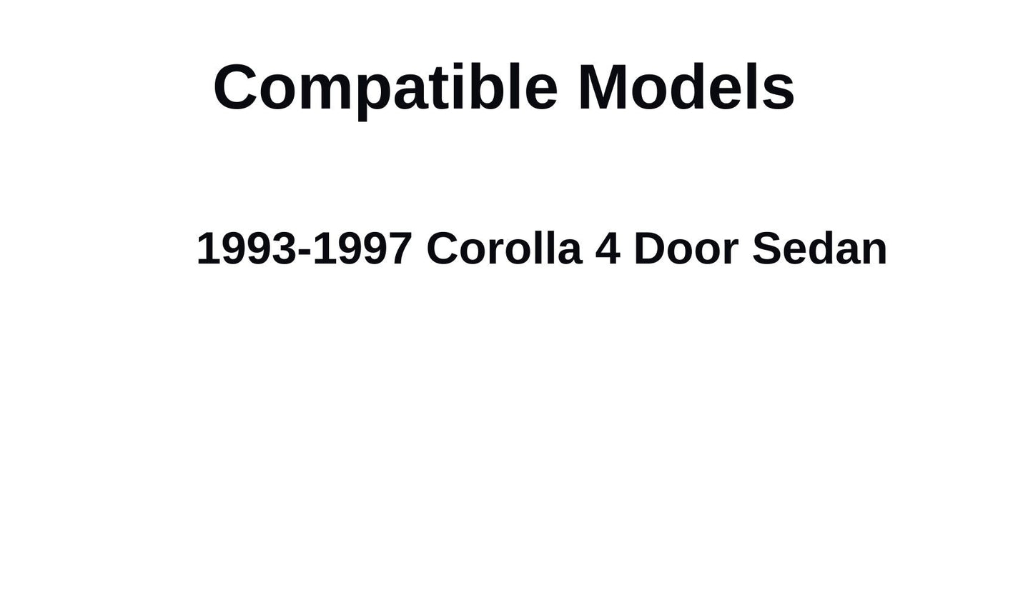 Passenger Right Side Rear Door Window Door Glass Compatible with Toyota Corolla 4 Door Sedan 1993-1997 Models