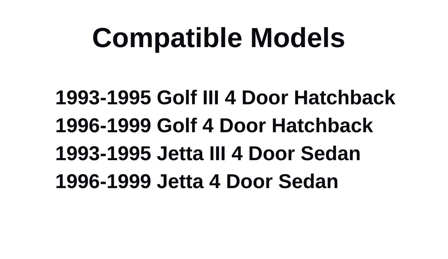 Passenger Right Side Rear Door Window Door Glass Compatible with Volkswagen Golf / Golf III / Jetta / Jetta III 1993-1999 4 Door Models
