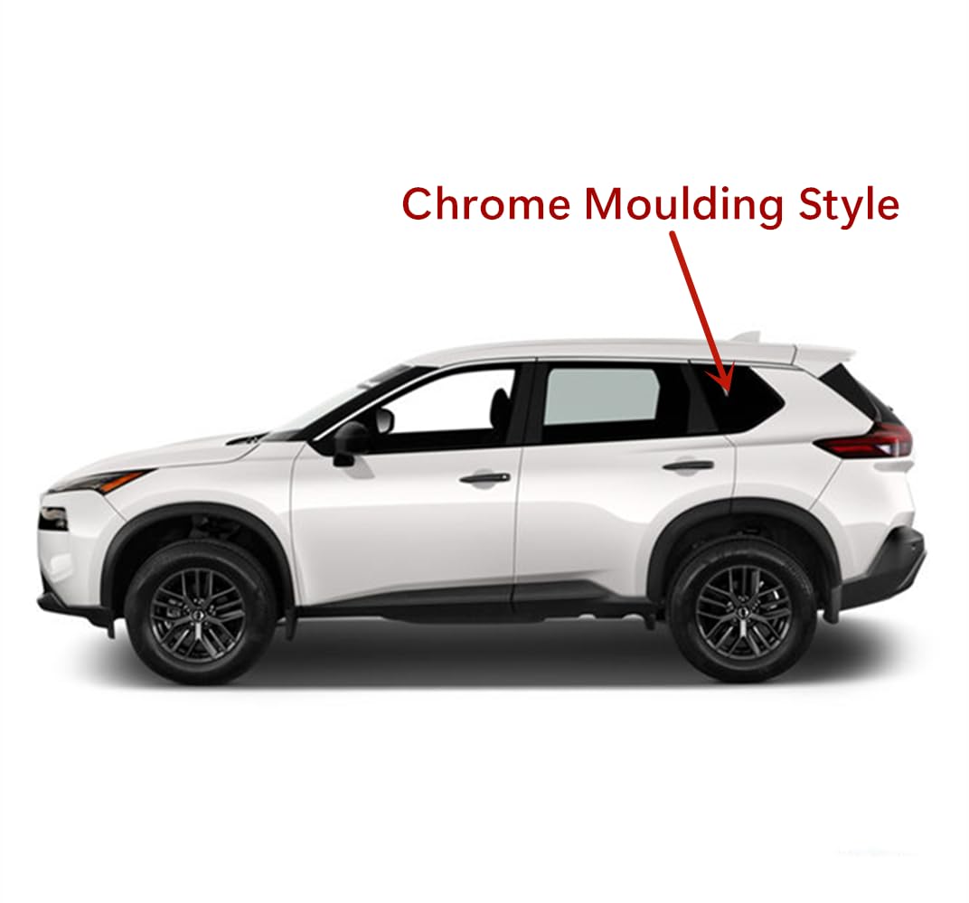 Chrome Moulding Style Tempered Driver Left Side Quarter Window Quarter Glass Compatible with Nissan Rogue 2021-2025 Models (Not For Rogue Sport)