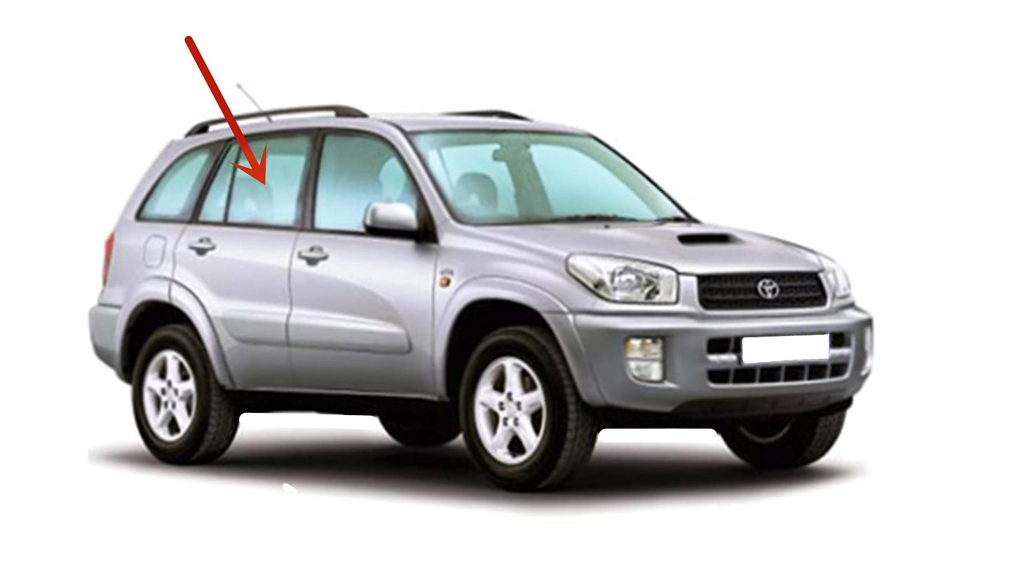 Passenger Right Side Rear Door Window Door Glass Compatible with Toyota RAV4 2001-2005 Models