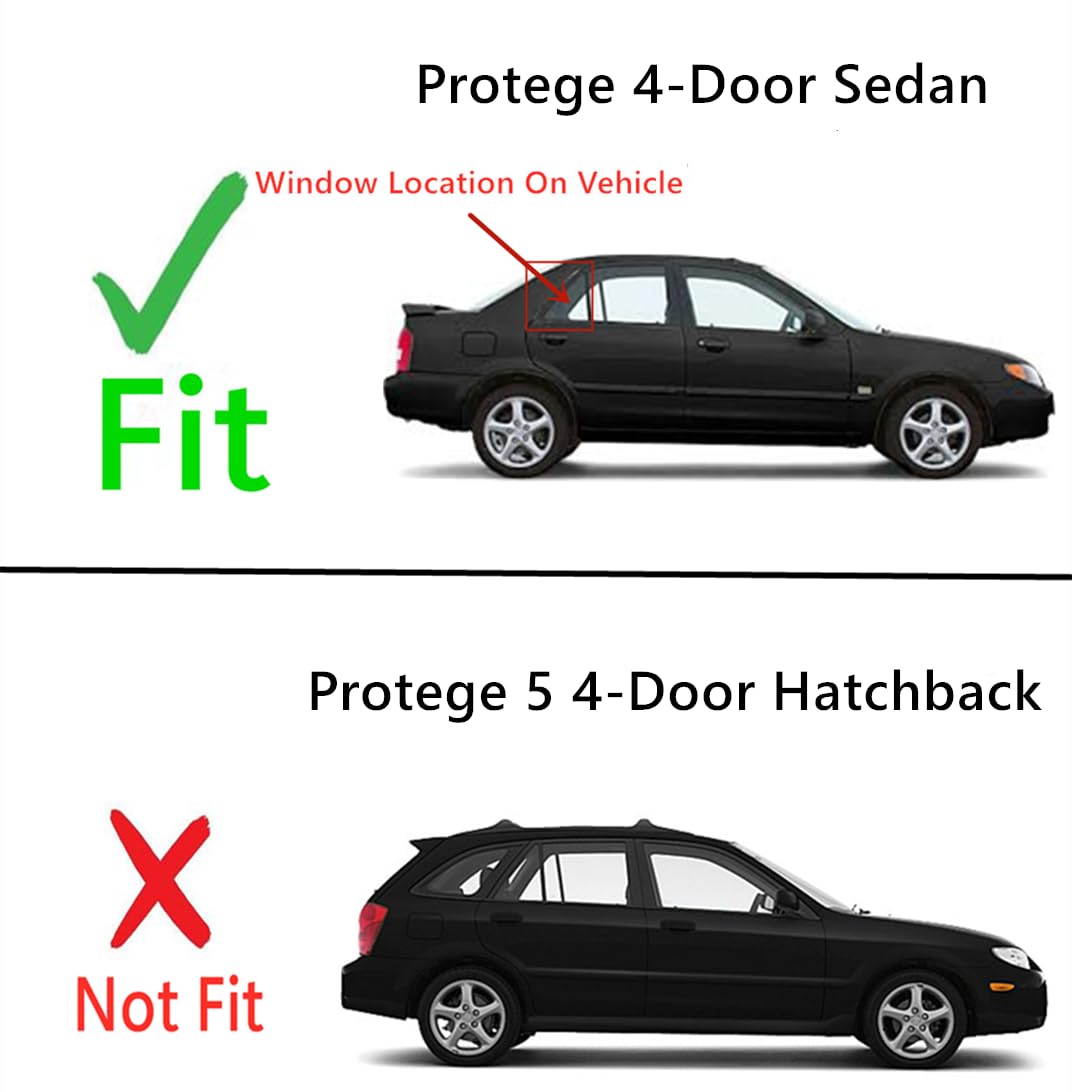 Tempered Passenger Right Side Rear Vent Window Vent Glass Compatible with Mazda Protege 4-Door Sedan 1999-2003 Models Glass Only
