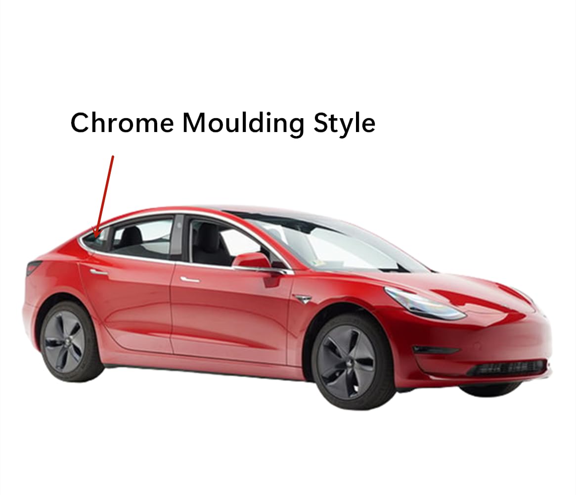 Chrome Moulding Style Passenger Right Side Rear Quarter Window Quarter Glass Compatible with Tesla Model 3 2017-2023 Models