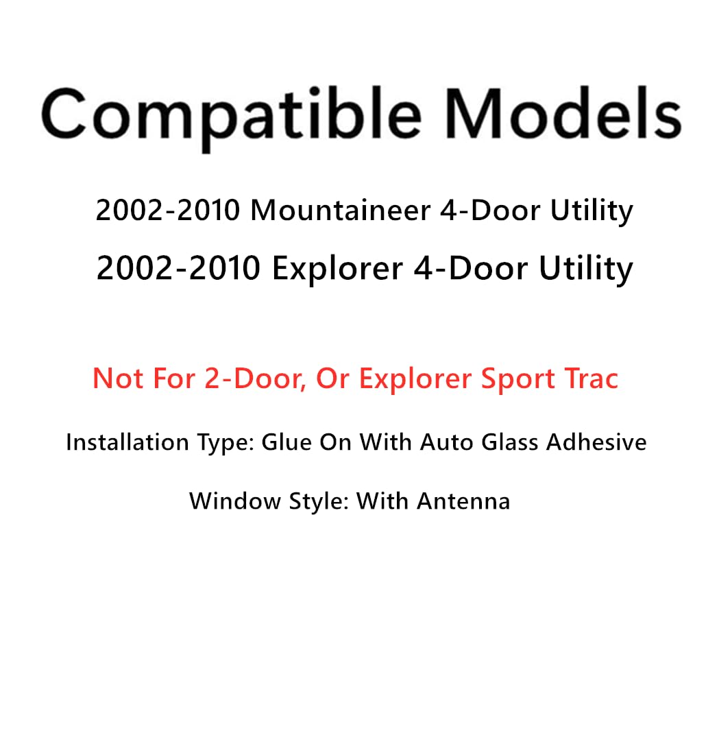 With-Antenna Style Passenger Right Side Quarter Window Quarter Glass Compatible with Ford Explorer Mercury Mountaineer 2002-2010 Models