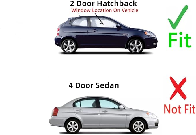 Passenger Right Side Door Window Door Glass Compatible with Hyundai Accent 2 Door Hatchback 2007-2011 Models