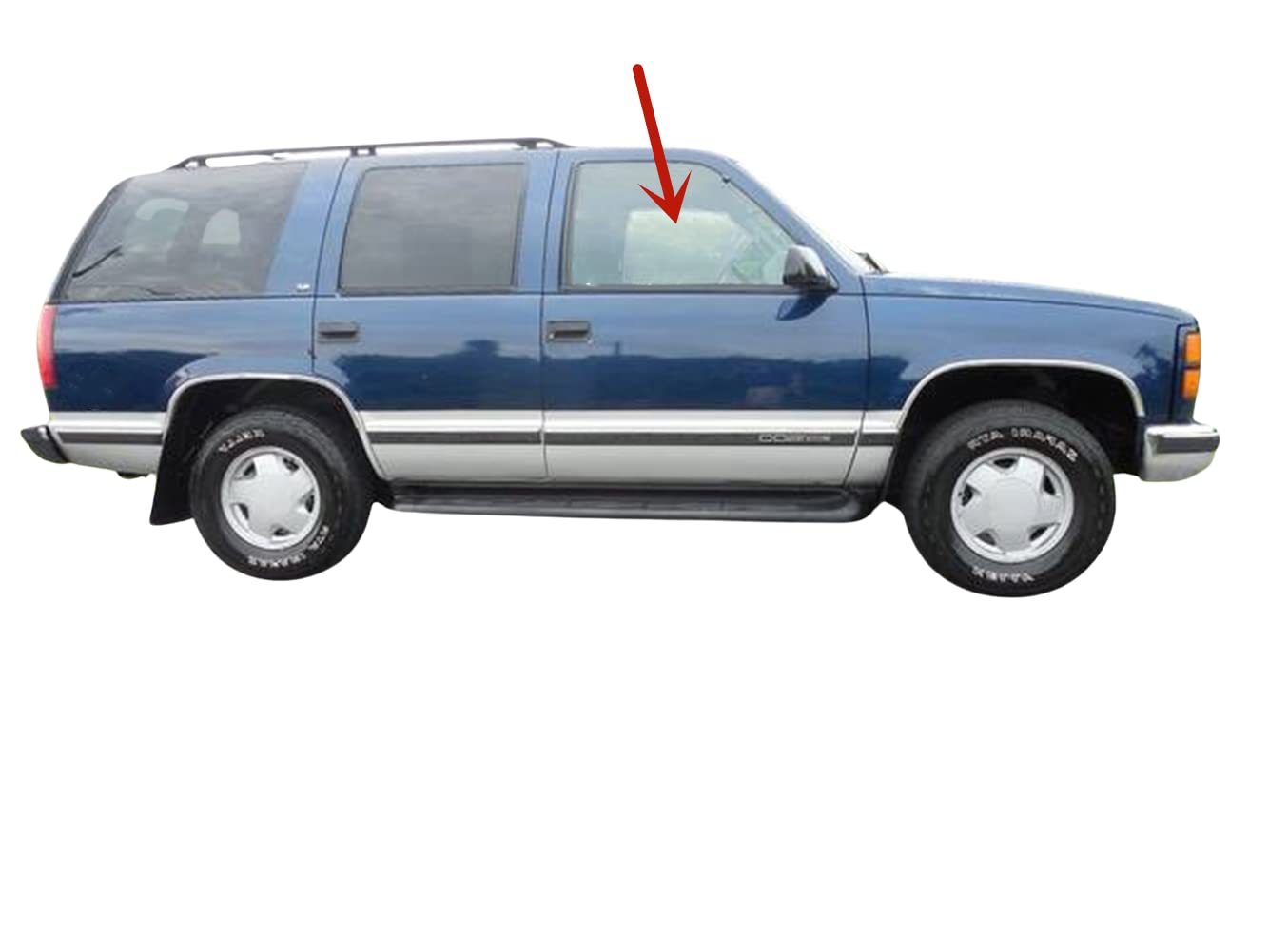 Passenger Right Side Front Door Window Glass Compatible with GMC Yukon/Suburban 93-99/Yukon Denali 00/Topkick 93-96&Chevrolet Tahoe/Suburban 93-99/Kodiak 93-96/Blazer 93-94&Cadillac Escalade 99-00