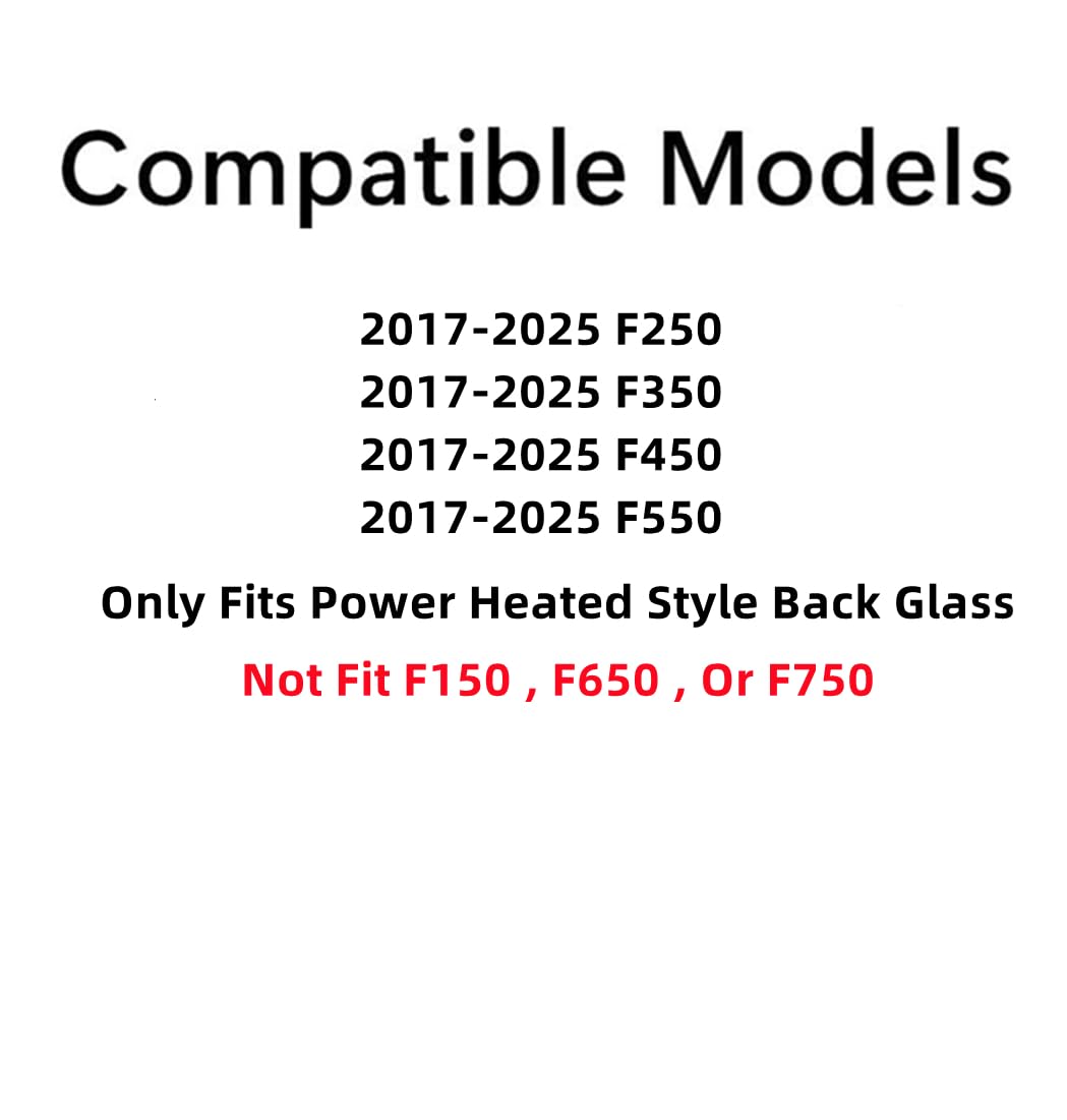 OE W/Logo W/Motor Heated Sliding Back Window Glass Back Power Slider Compatible with Ford F250 / F350 / F450 / F550 Pickup 2017-2025 Models