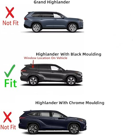 Black Moulding Style Passenger Right Side Quarter Window Quarter Glass Compatible with Toyota Highlander 2020-2025 Models