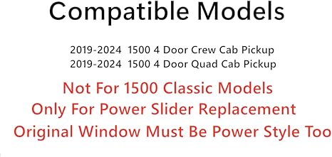 OEM Heated Privacy Back Window Glass Power Back Slider Compatible with Ram Pickup 1500 2019-2024 Models (Not For 1500Classic)