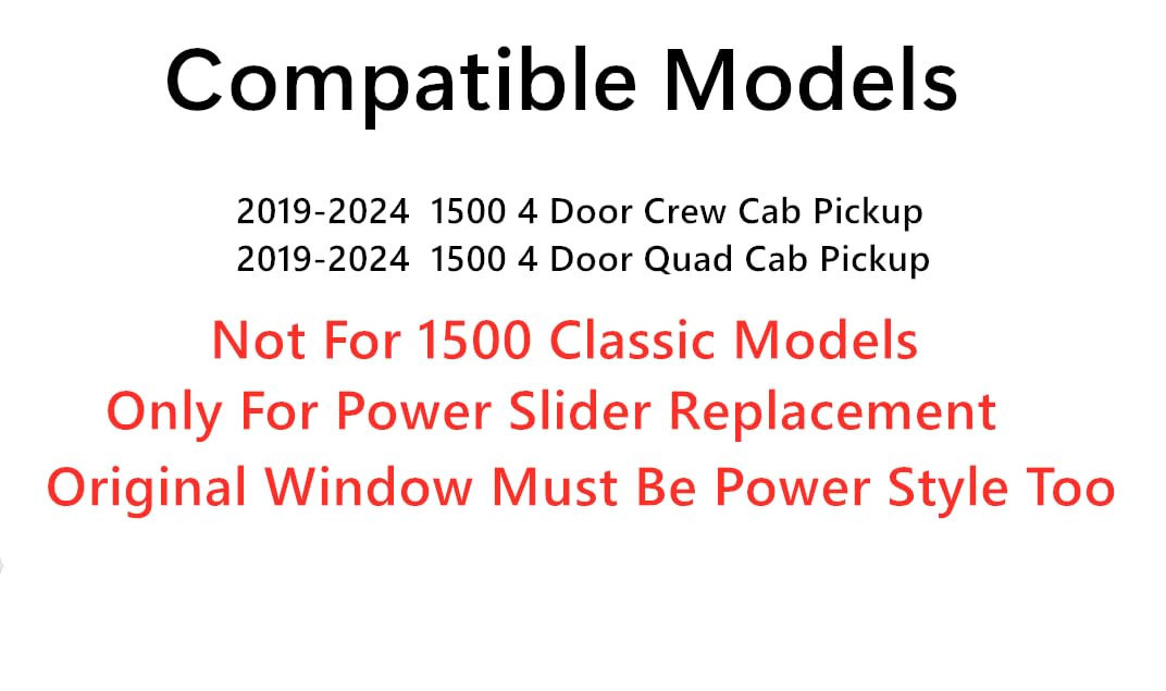 Heated Privacy Back Window Glass Power Back Slider Compatible with Ram Pickup 1500 2019-2024 Models (Not For 1500Classic)