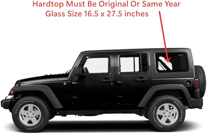 Tempered Driver Left Side Quarter Window Quarter Glass Compatible with Jeep Wrangler 2011-2017 & Wrangler JK 2018 4-Door Models Only (Hardtop Must Be Same Year)