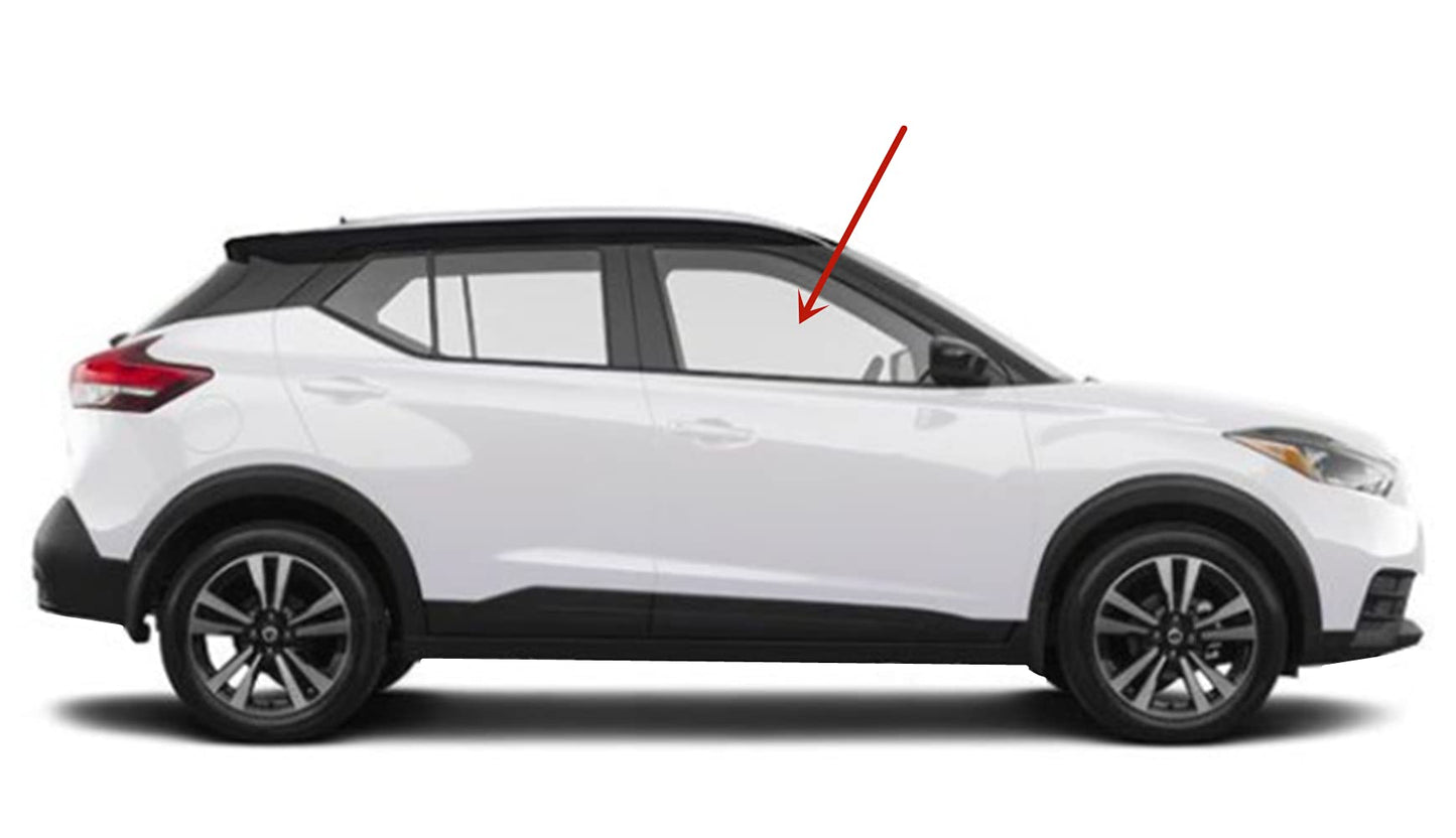 Passenger Right Side Front Door Window Door Glass Compatible with Nissan Kicks 2017-2024 Models