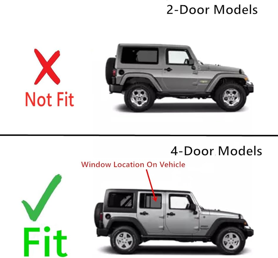 Passenger Right Side Rear Door Window Door Glass Compatible with Jeep Wrangler 2007-2017 Models/ Wrangler JK 2018 Models