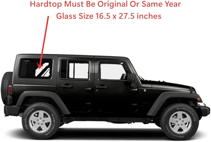 Tempered Passenger Right Side Quarter Window Quarter Glass Compatible with Jeep Wrangler 2011-2017 & Wrangler JK 2018 4-Door Models Only (Hardtop Must Be Same Year)