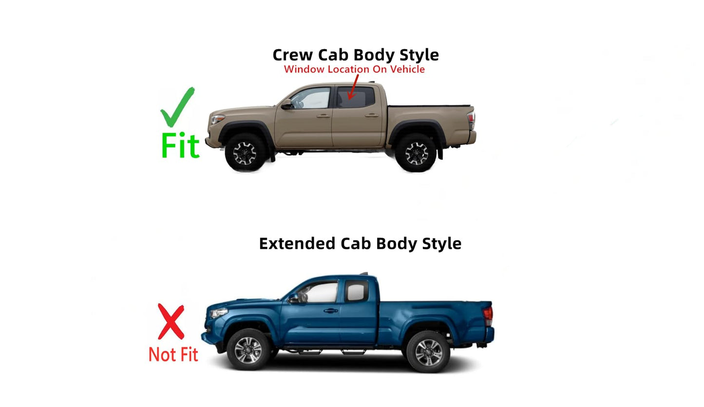 Driver Left Side Rear Door Window Door Glass Compatible with Toyota Tacoma Pickup 4 Door Crew Cab 2016-2023 Models