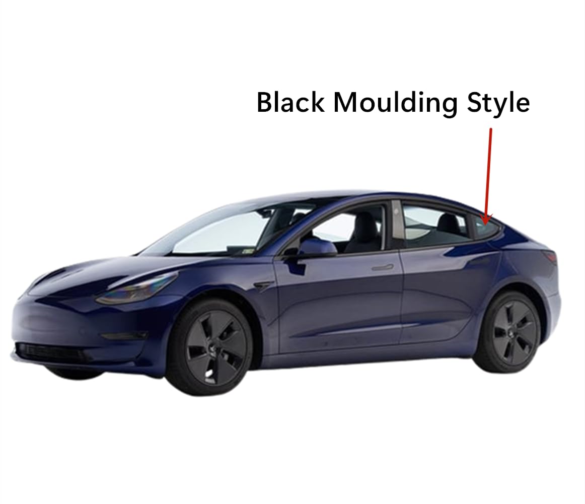 Black Moulding Style Driver Left Side Rear Quarter Window Quarter Glass Compatible with Tesla Model 3 2017-2023 Models