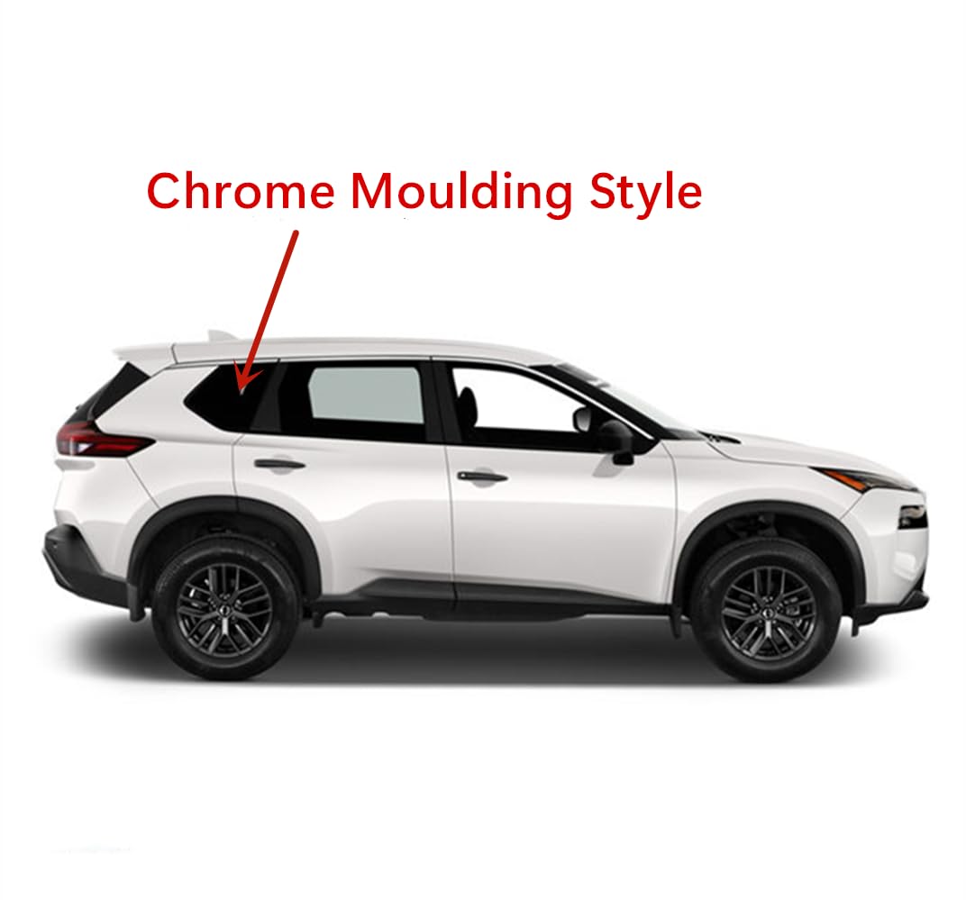 Chrome Moulding Style Tempered Passenger Right Side Quarter Window Quarter Glass Compatible with Nissan Rogue 2021-2025 Models (Not For Rogue Sport)