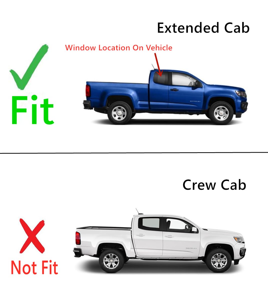 Black Molding Style Passenger Right Side Quarter Window Quarter Glass Compatible with Chevrolet Colorado GMC Canyon 2015-2023 Extended Cab Models