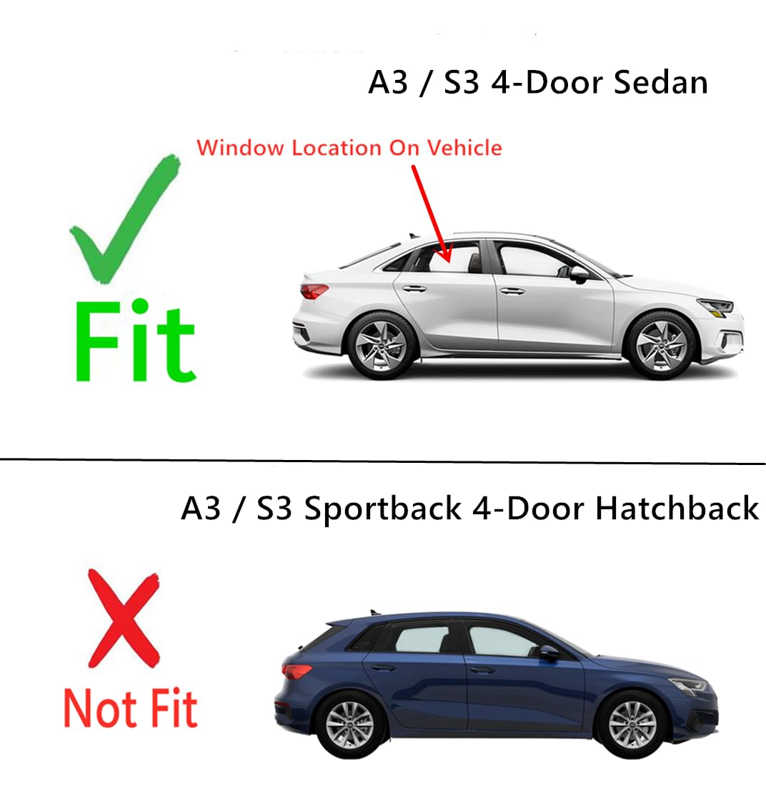 Tempered Passenger Right Side Rear Door Window Door Glass Compatible with Audi A3 / S3 4-Door Sedan 2022-2025 Model