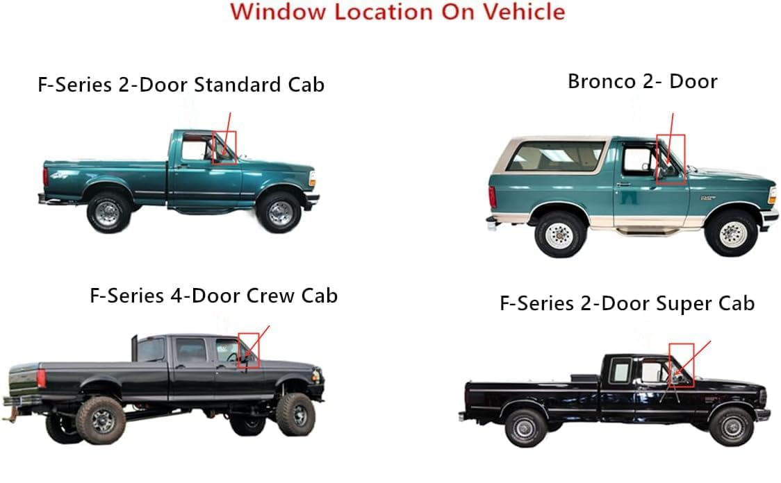 Passenger Right Side Front Vent Window Vent Glass Compatible with Ford Bronco/F150/F250/F350 1992-1997 Models