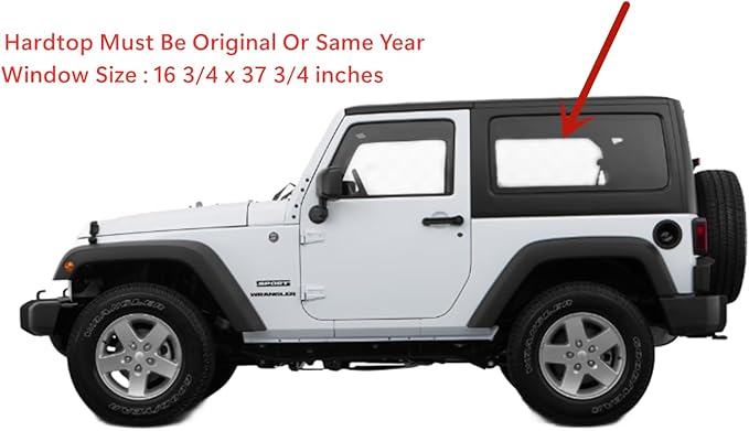 Tempered Driver Left Side Quarter Window Quarter Glass Compatible with Jeep Wrangler 2011-2017 & Wrangler JK 2018 2-Door Models Only (Hardtop Must Be Same Year)