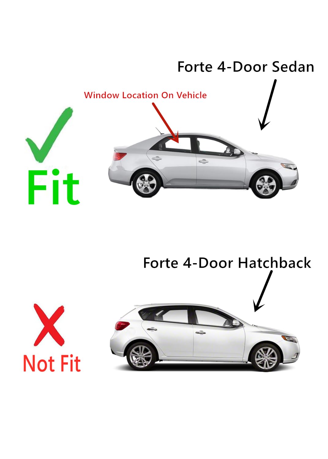 Tempered Passenger Right Side Rear Door Window Glass Compatible with Kia Forte 4-Door Sedan 2010-2013 Models