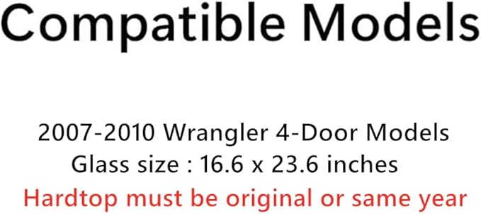 Driver Left Side Rear Quarter Window Quarter Glass Compatible with Jeep Wrangler 4 Door Utility 2007-2010 Models