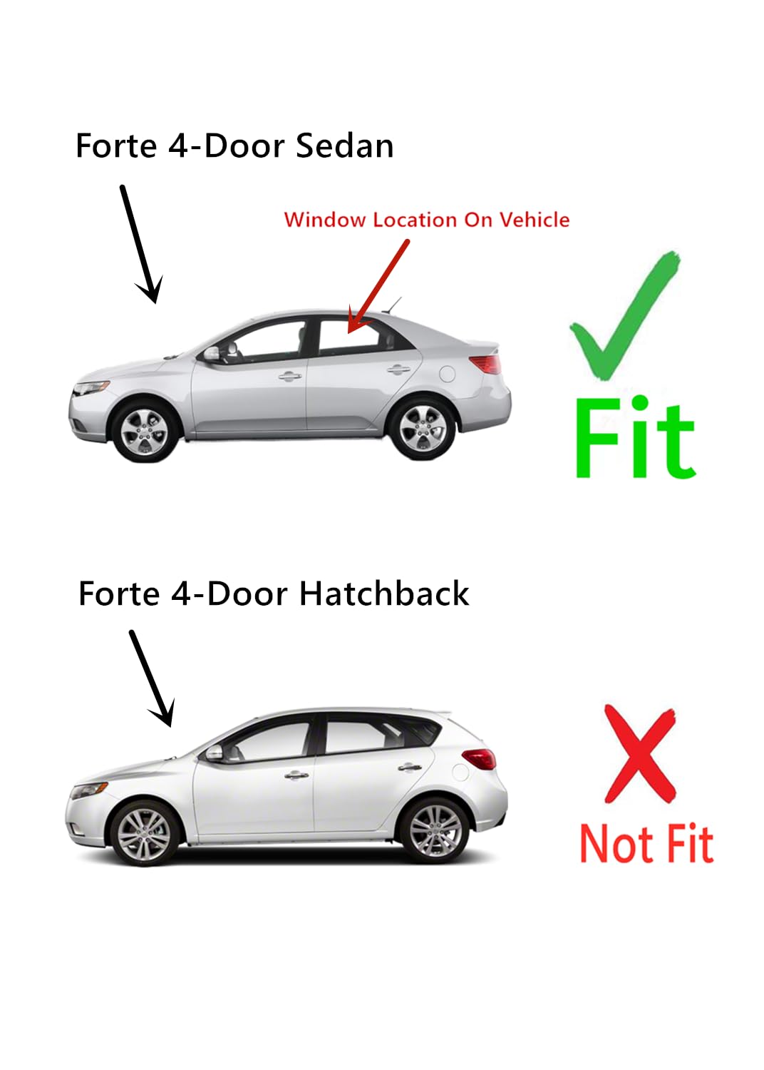 Tempered Driver Left Side Rear Door Window Glass Compatible with Kia Forte 4-Door Sedan 2010-2013 Models