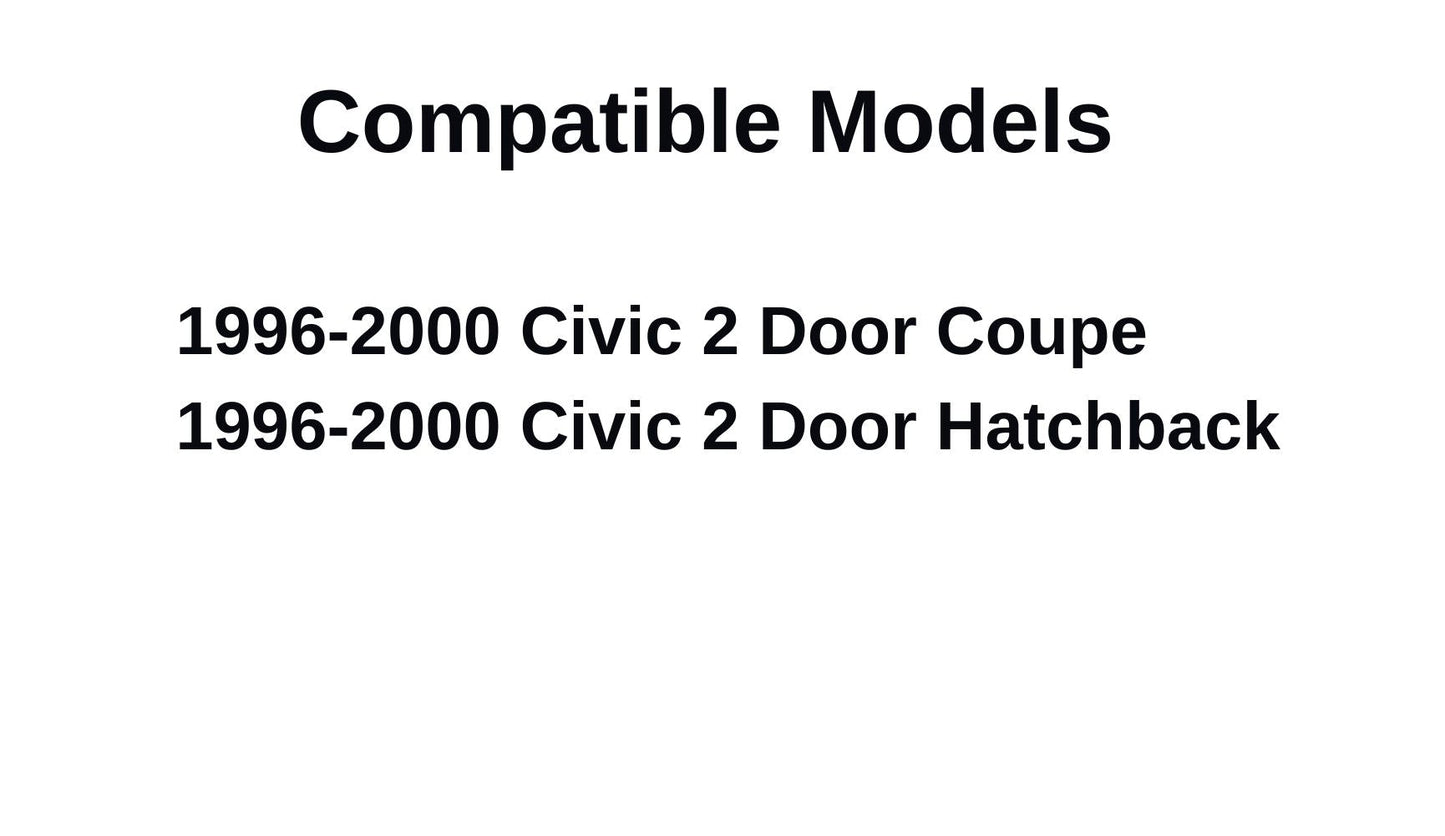 Passenger Right Side Door Glass Compatible with Honda Civic 2 Door Coupe/Hatchback 1996-2000 Models