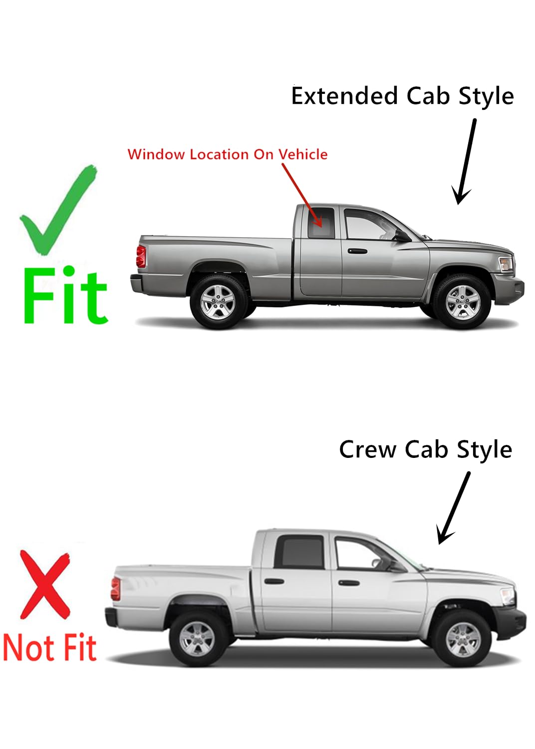 Tempered Passenger Right Side Quarter Window Quarter Glass Compatible with Dodge Dakota 2005-2010 / Ram Dakota 2011 / Mitsubishi Raider 2006-2010 4-Door Extended/Quad Cab Pickup With Glue