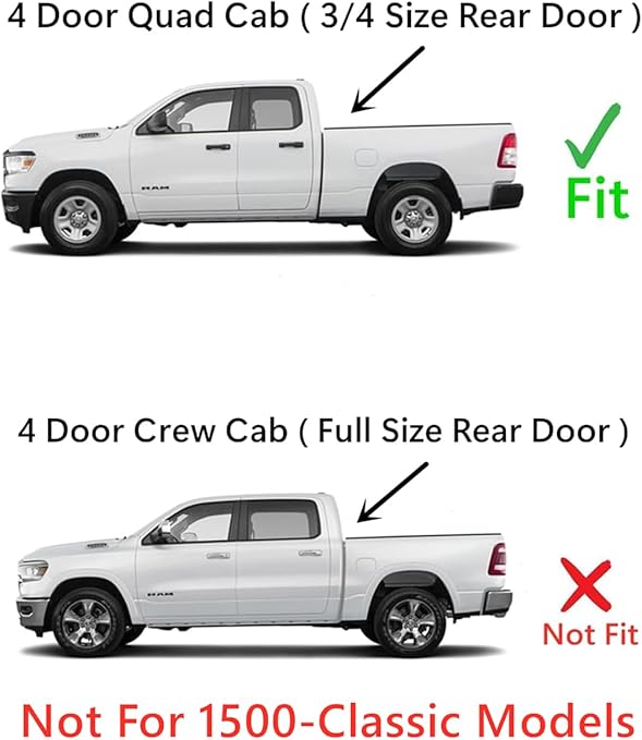 Driver Left Side Rear Door Window Door Glass Compatible with Ram Pickup 1500 4 Door Quad Cab 2019-2024 Models (Not For 1500Classic)