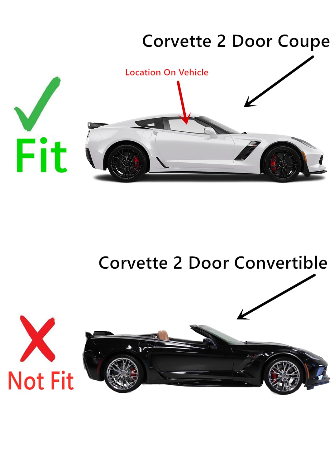 Tempered Passenger Right Side Door Window Door Glass Compatible with Chevrolet Corvette 2-Door Coupe 2014-2019 Models