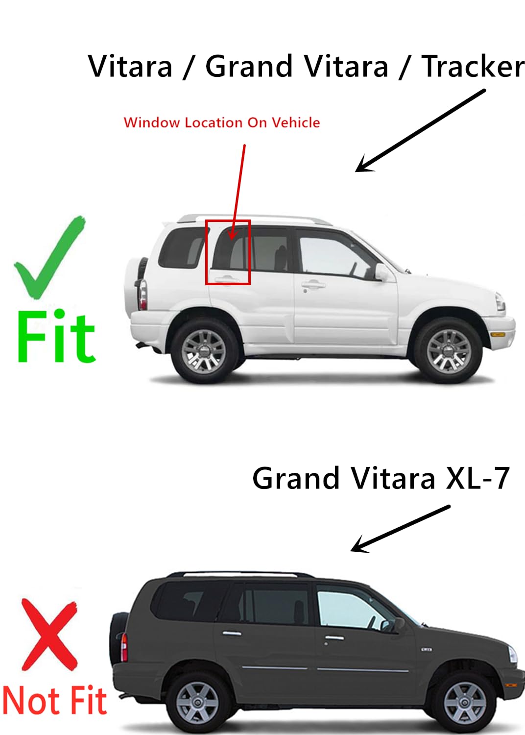 Tempered Privacy Passenger Right Side Rear Vent Window Vent Glass Compatible with Suzuki Grand Vitara / Vitara Chevrolet Tracker 1999-2005 Models (Not Grand Vitara XL-7)