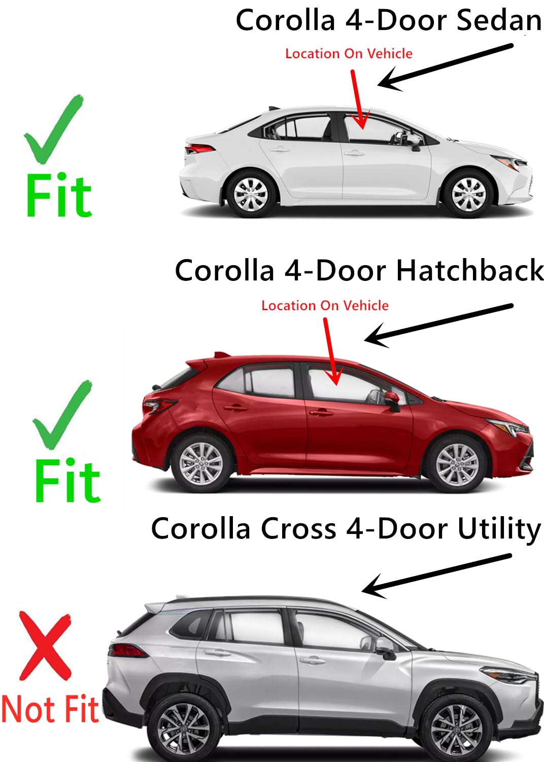 Passenger Right Side Front Door Window Door Glass Compatible with Toyota Corolla 4 Door Hatchback 2019-2025 / Corolla 4 Door Sedan 2020-2025 Models