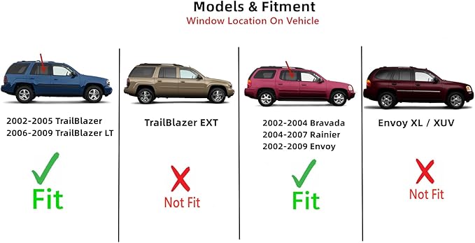 Passenger Right Side Rear Door Window Door Glass Compatible with Oldsmobile Bravada 2002-2004 Models/Buick Rainier 2004-2007 Models/Chevrolet TrailBlazer 2002-2009 Models/GMC Envoy 2002-2009 Models