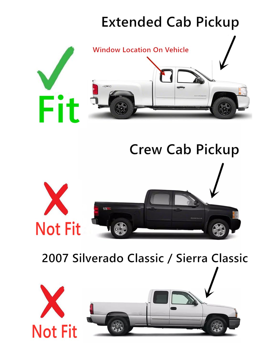 Movable Clear Tempered Passenger Right Side Quarter Window Quarter Glass Compatible with Chevrolet Silverado / GMC Sierra 1500 2500 2500HD 3500HD 2007-2013 Models (Not For 2007 Classic)