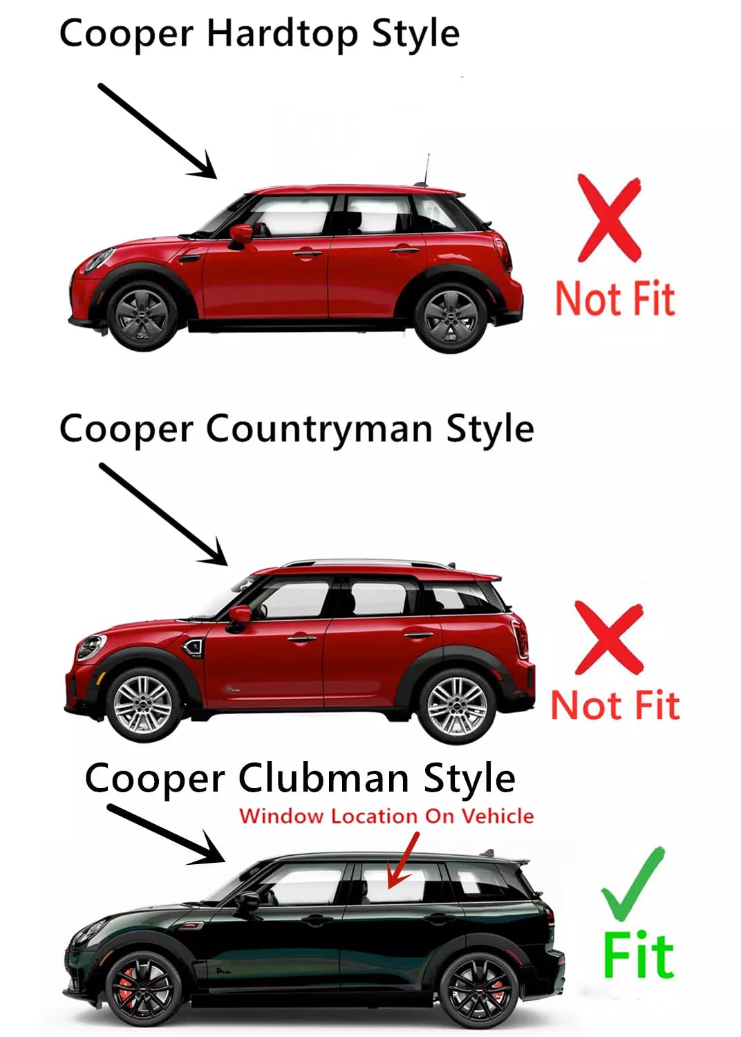 Driver Left Side Rear Door Window Door Glass Compatible with Mini Clubman 2016-2024 Models