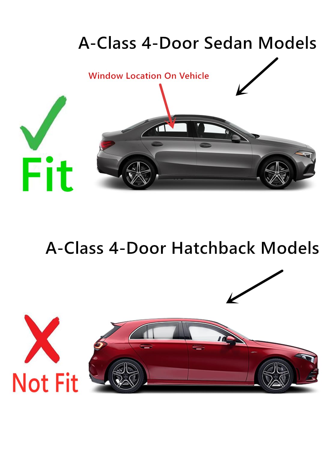 Tempered Passenger Right Side Rear Door Window Door Glass Compatible with Mercedes Benz A-Class A200 A220 A35 A45 4-Door Sedan 2019-2022 Models