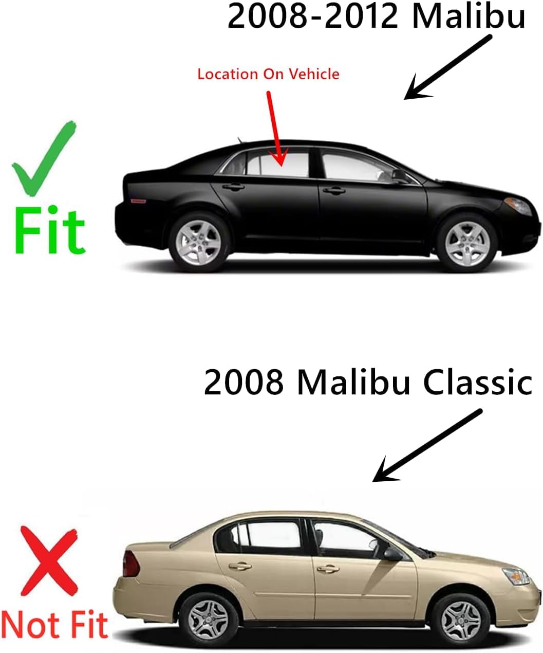 Passenger Right Side Rear Door Window Door Glass Compatible with Chevrolet Malibu 4-Door Sedan 2008-2012 Models (Not For Malibu Classic)