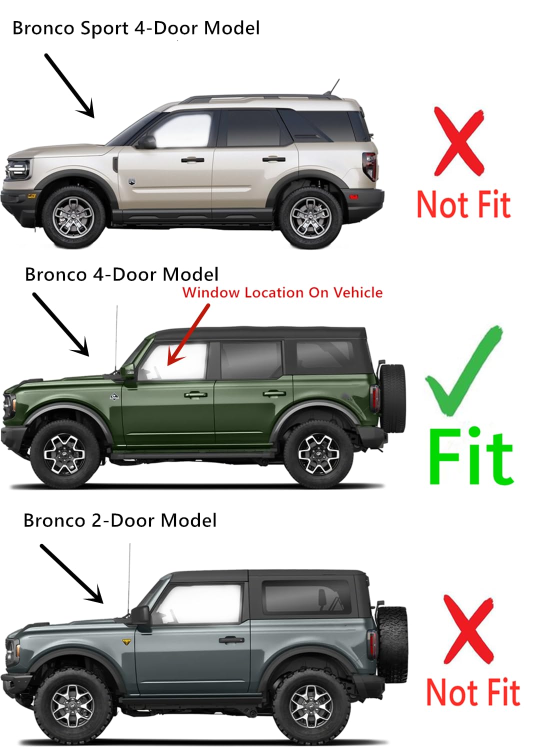 Tempered Driver Left Side Front Door Window Door Glass Compatible with Ford Bronco 2021-2025 4-Door Models (Not For Bronco Sport Or 2-Door Models)