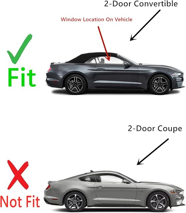 Passenger Right Side Door Window Door Glass Compatible with Ford Mustang 2-Door Convertible 2015-2023 Models