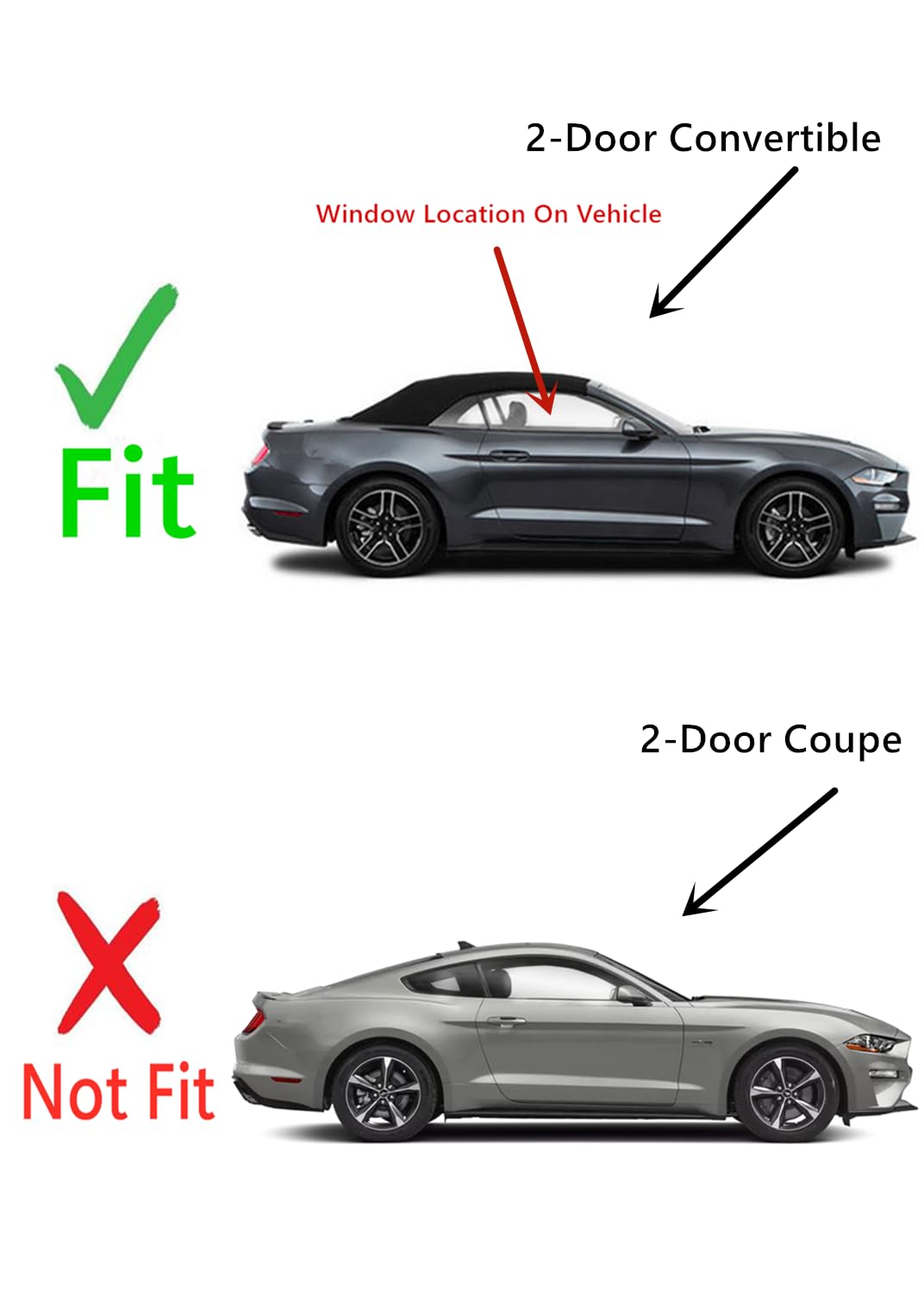 OE Passenger Right Side Door Window Door Glass Compatible with Ford Mustang 2-Door Convertible 2015-2023 Models