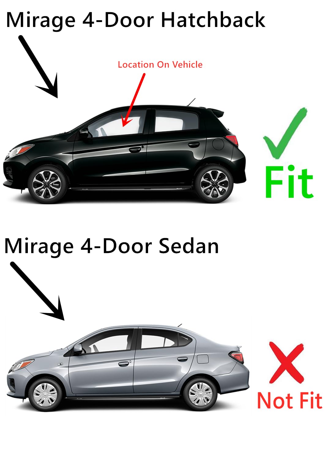 Driver Left Front Door Window Door Glass Compatible with Mitsubishi Mirage 4 Door Hatchback 2014-2024 Models